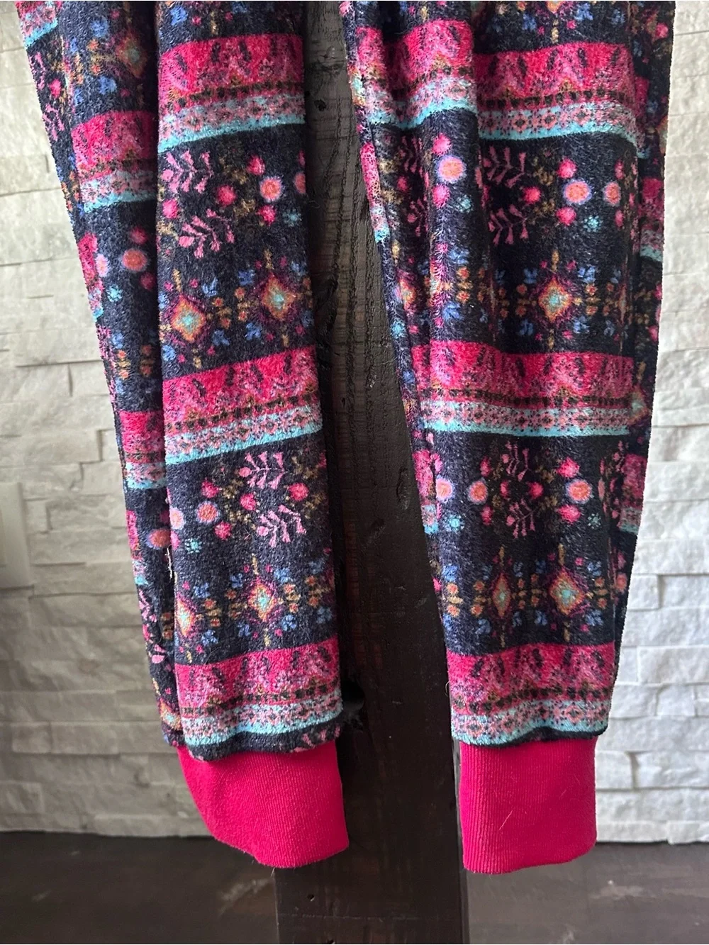 Natural Life Boho Dark Floral Patterned Fleece Cozy One-Piece Jumpsuit Size M